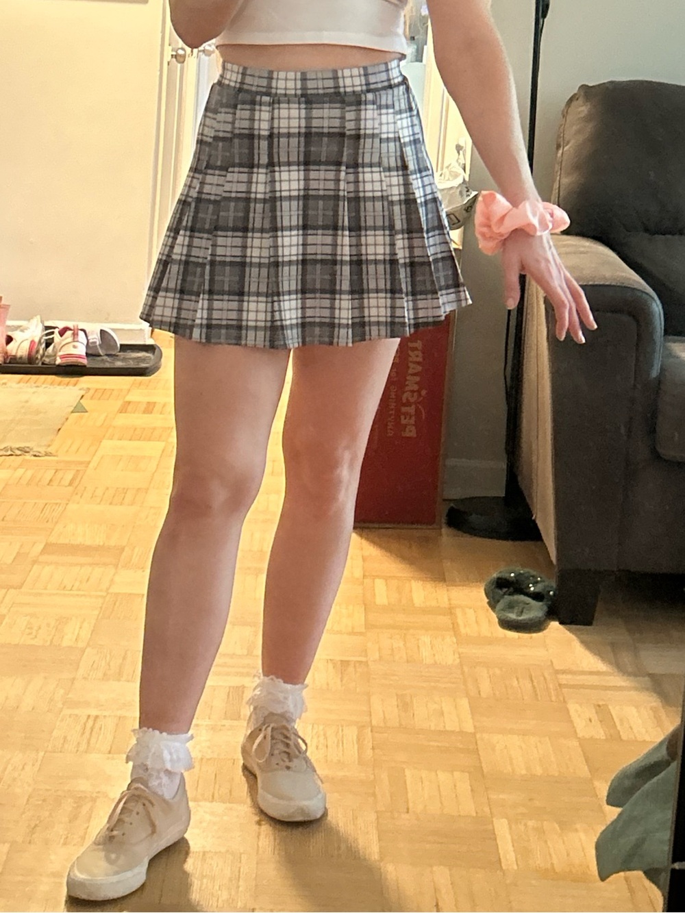 Halara Plaid Pleated Mini Skirt in Black & White